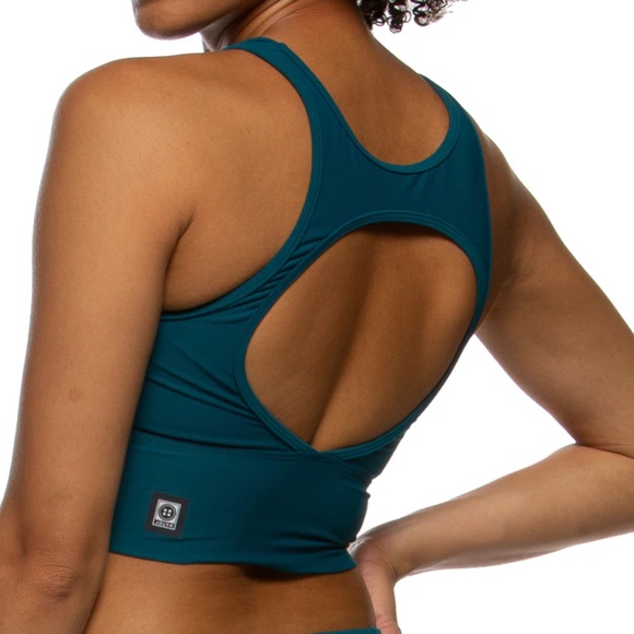NWOT Jolyn Sarae Longline Sports Bra / Crop Top in Peacock, XS - Picture 2 of 3
